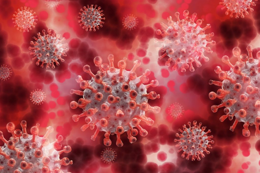 Computer generated image of coronavirus cells